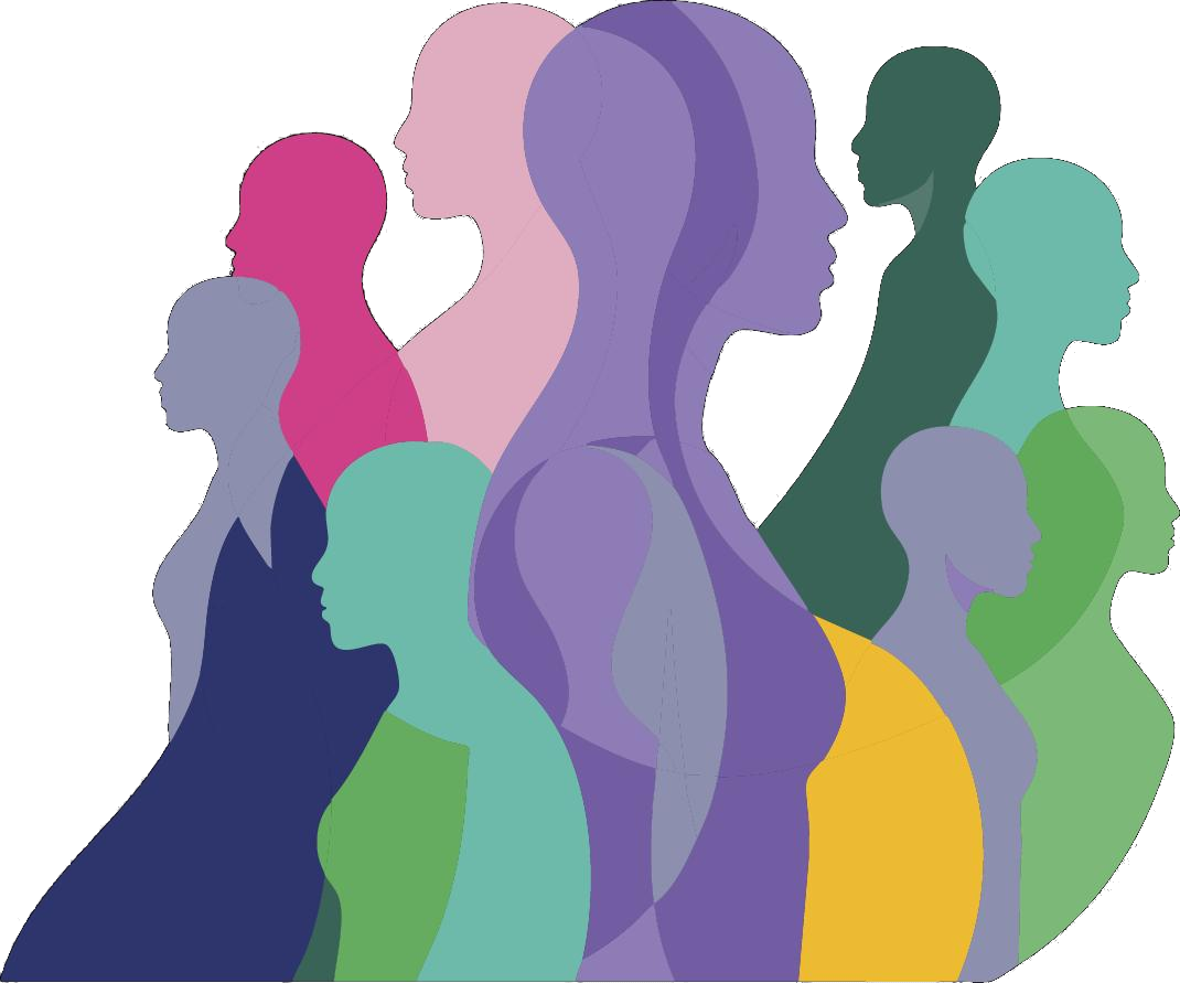 Colourful overlapping silhouettes of diverse people standing side by side